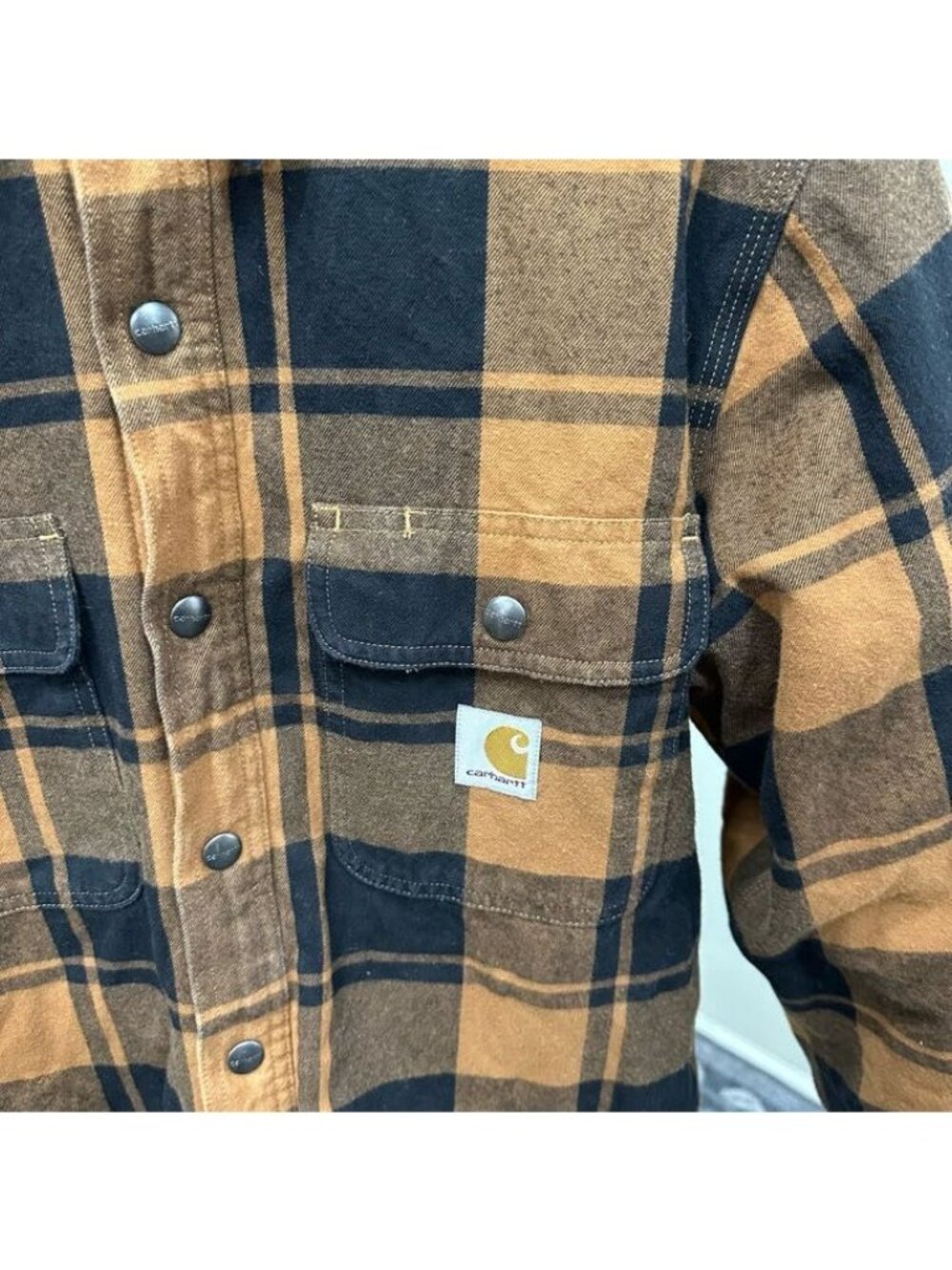 Carhartt TJ4452-M Relaxed Fit Flannel Sherpa Lined Shirt Jacket Plaid Mens Small - Picture 5 of 10